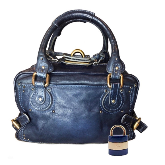 CHLOE Paddington Navy Blue Leather Tote Hand Bag CHLOE Padlock - Picture 4 of 17
